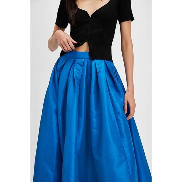 New Free People Emilia Full Skirt $98 SMALL Lake Victoria BLUE High-Rise - Picture 3 of 4